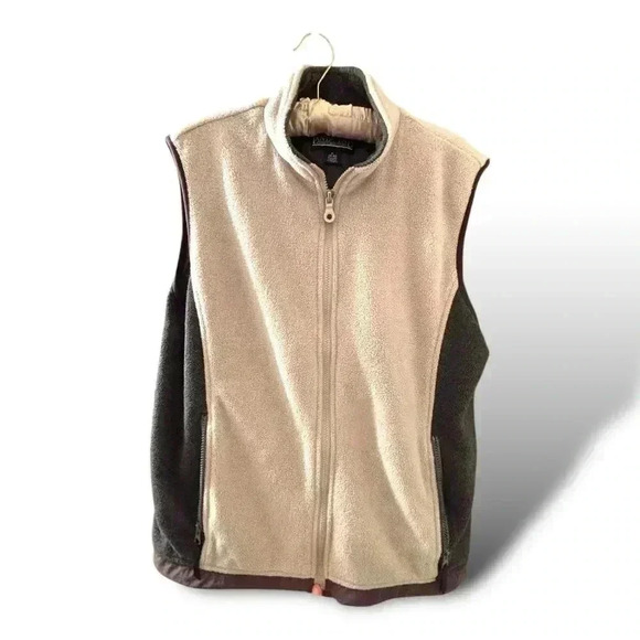 Lands’ End Men’s Med fleece vest in black&tan. Dsct w bundle. - Picture 3 of 4
